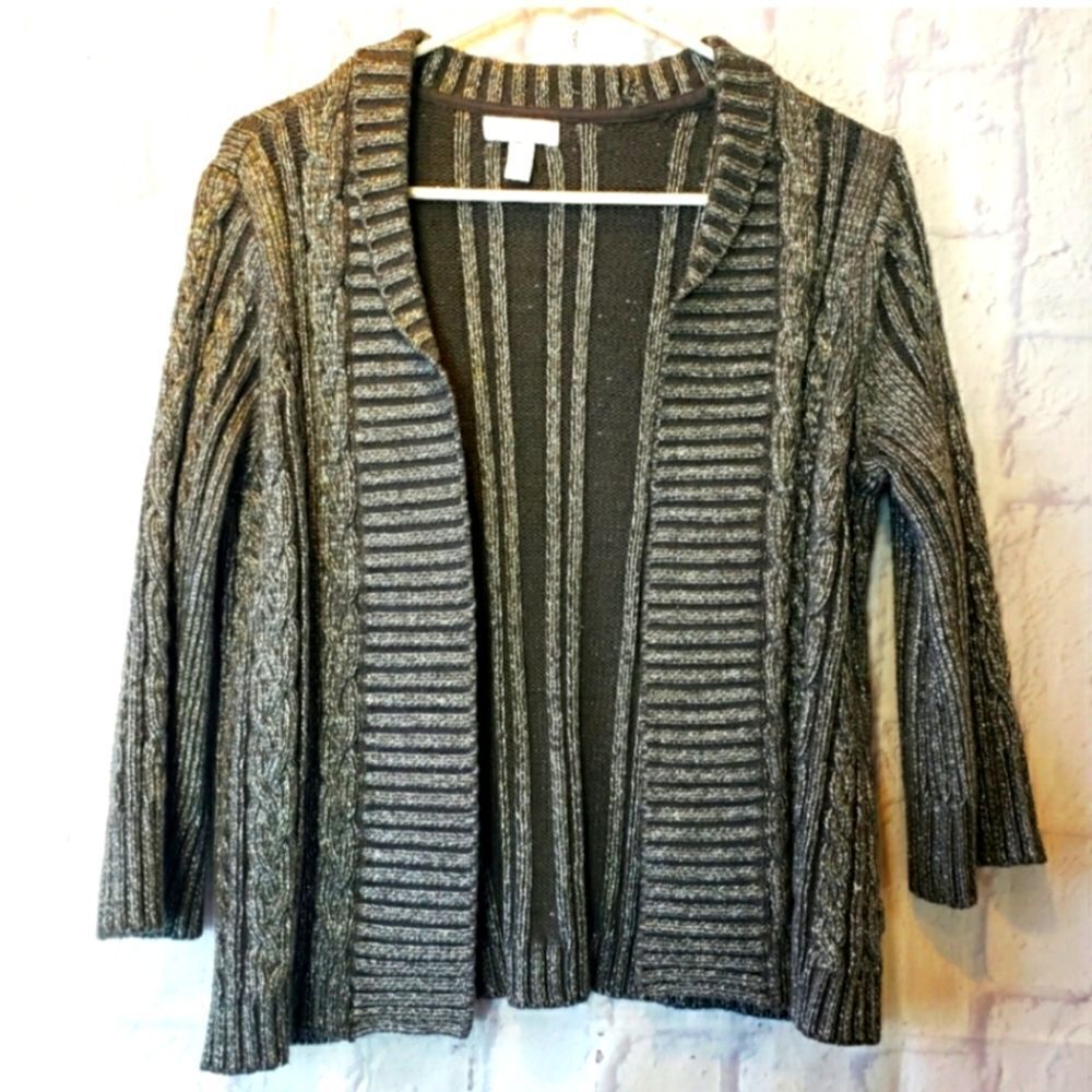 💜CHARTER CLUB Metallic Cableknit Open Front Cardigan Sweater MP